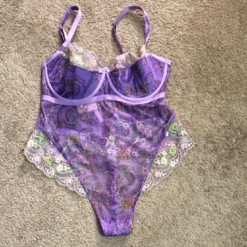 Savage Fenty Bohemian Purple Paisley Embridered Teddy Bodysuit